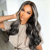 Platinum Blonde Grey Highlights Body Wave Lace Front Wigs 13x4 Frontal Human Hair Wigs